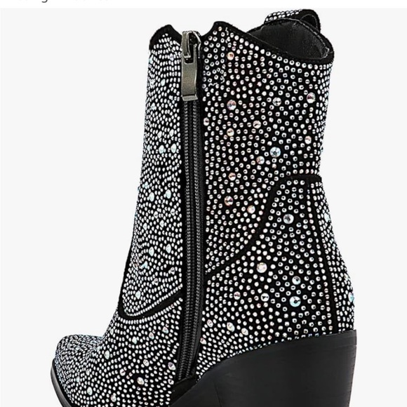 Black Rhinestone Contrast Color Western Ankle Booties. size 6 Game day NWOT - Picture 5 of 15